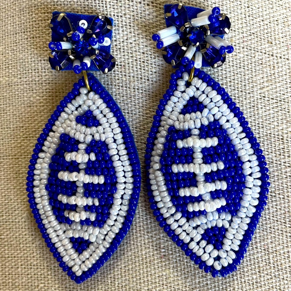 💙🏈Kentucky Blue and White Beaded Football Earrings